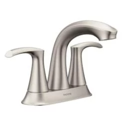 New Lower Price; Moen Graeden Spot Resist Brushed Nickel 2-Handle 4-in Centerset WaterSense Bathroom Sink Faucet With Drain