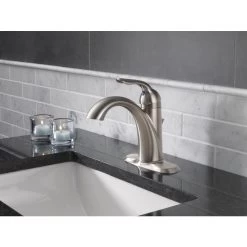 Delta Lahara Stainless 1-handle Single Hole/4-in Centerset WaterSense Bathroom Sink Faucet With Drain -Master Lock Store 034449594615 09886230 1800x1800