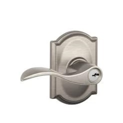 Schlage F51 Accent/Camelot Accent With Camelot Satin Nickel Reversible Keyed Entry Door Handle
