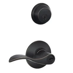 Schlage FB50 Accent Accent Aged Bronze Single-Cylinder Deadbolt Reversible Keyed Entry Door Handle Combo Pack 1 Handle And 1 Deadbolt