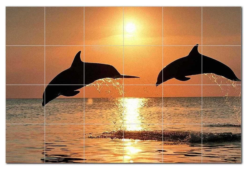 Dolphin Ceramic Tile Mural Kitchen Backsplash Bathroom Shower, 402794-XL64 3 Dolphin Ceramic Tile Mural Kitchen Backsplash Bathroom Shower, 402794-XL64