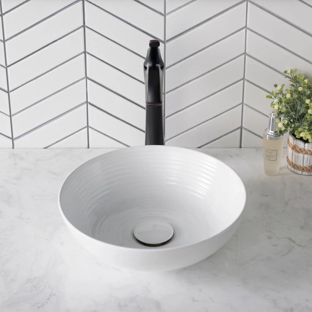 KRAUS Viva 13 In. Round Porcelain Ceramic Vessel Sink In White 15 KRAUS Viva 13 In. Round Porcelain Ceramic Vessel Sink In White - Image 13
