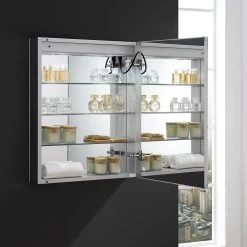 Spazio 24 In. W X 30 In. H Recessed Or Surface Mount Medicine Cabinet With LED Lighting, Mirror Defogger And Right Hinge 26 Spazio 24 In. W X 30 In. H Recessed Or Surface Mount Medicine Cabinet With LED Lighting, Mirror Defogger And Right Hinge -Master Lock Store 1df88e10020eb549fc2086f1945dbcc8 1800x1800