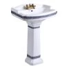 India Reserve 22-7/8 In. Pedestal Combo Bathroom Sink In White Vessel Sink Basin With Blue And Gold Design Overflow