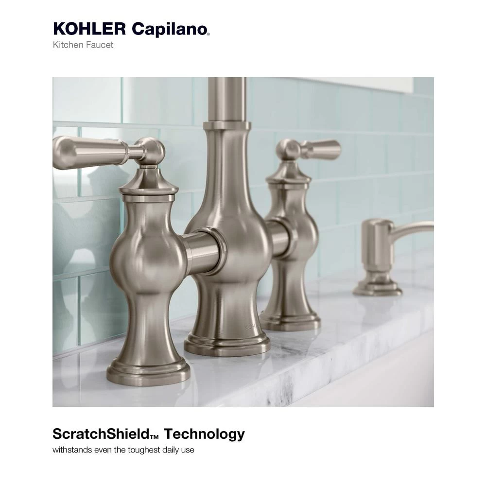Capilano 2-Handle Bridge Farmhouse Pull-Down Kitchen Faucet With Soap Dispenser And Sweep Spray In Vibrant Stainless 9 Capilano 2-Handle Bridge Farmhouse Pull-Down Kitchen Faucet With Soap Dispenser And Sweep Spray In Vibrant Stainless - Image 7