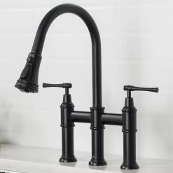 Allyn Transitional 2-Handle Bridge Kitchen Faucet With Pull-Down Sprayhead In Spot Free Stainless Steel