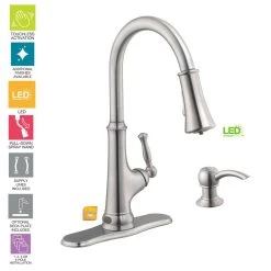 Touchless LED Single-Handle Pull-Down Sprayer Kitchen Faucet With Soap Dispenser In Stainless Steel -Master Lock Store 458dc750294e44c4412daff692c0b20a 1800x1800