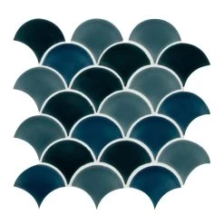 MSI Azul Scallop Glossy 13.11 In. X 9.96 In. X 8mm Glossy Porcelain Mesh-Mounted Mosaic Tile (9.1 Sq. Ft. / Case)