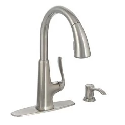 Pasadena Single-Handle Pull-Down Sprayer Kitchen Faucet With Soap Dispenser In Stainless Steel