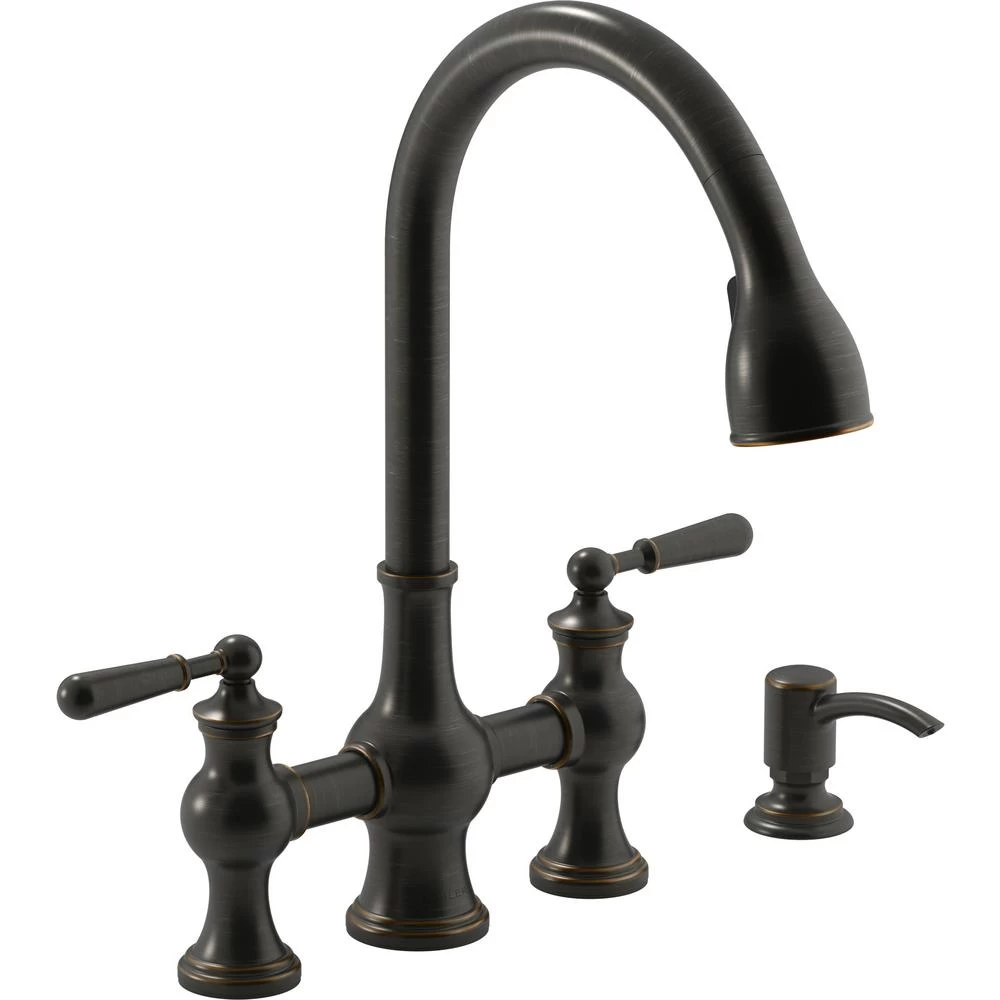 Capilano 2-Handle Bridge Farmhouse Pull-Down Kitchen Faucet With Soap Dispenser And Sweep Spray In Vibrant Stainless 11 Capilano 2-Handle Bridge Farmhouse Pull-Down Kitchen Faucet With Soap Dispenser And Sweep Spray In Vibrant Stainless - Image 9
