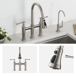Allyn Transitional 2-Handle Bridge Kitchen Faucet With Pull-Down Sprayhead In Spot Free Stainless Steel -Master Lock Store 5358113f32948de3957176ffdfd26d79 1800x1800