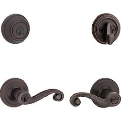 Kwikset Lido Venetian Bronze Smartkey Single-Cylinder Deadbolt Universal Keyed Entry Door Handle Combo Pack (1 Handle And 1 Deadbolt)