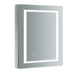 Spazio 24 In. W X 30 In. H Recessed Or Surface Mount Medicine Cabinet With LED Lighting, Mirror Defogger And Right Hinge