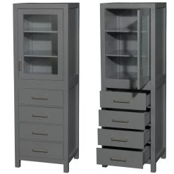Wyndham Collection Sheffield 24"W X 20"D X 71"H Dark Gray Linen Cabinet -Master Lock Store WC 1414 LT DKG CLOSEDANDOPEN 1800x1800