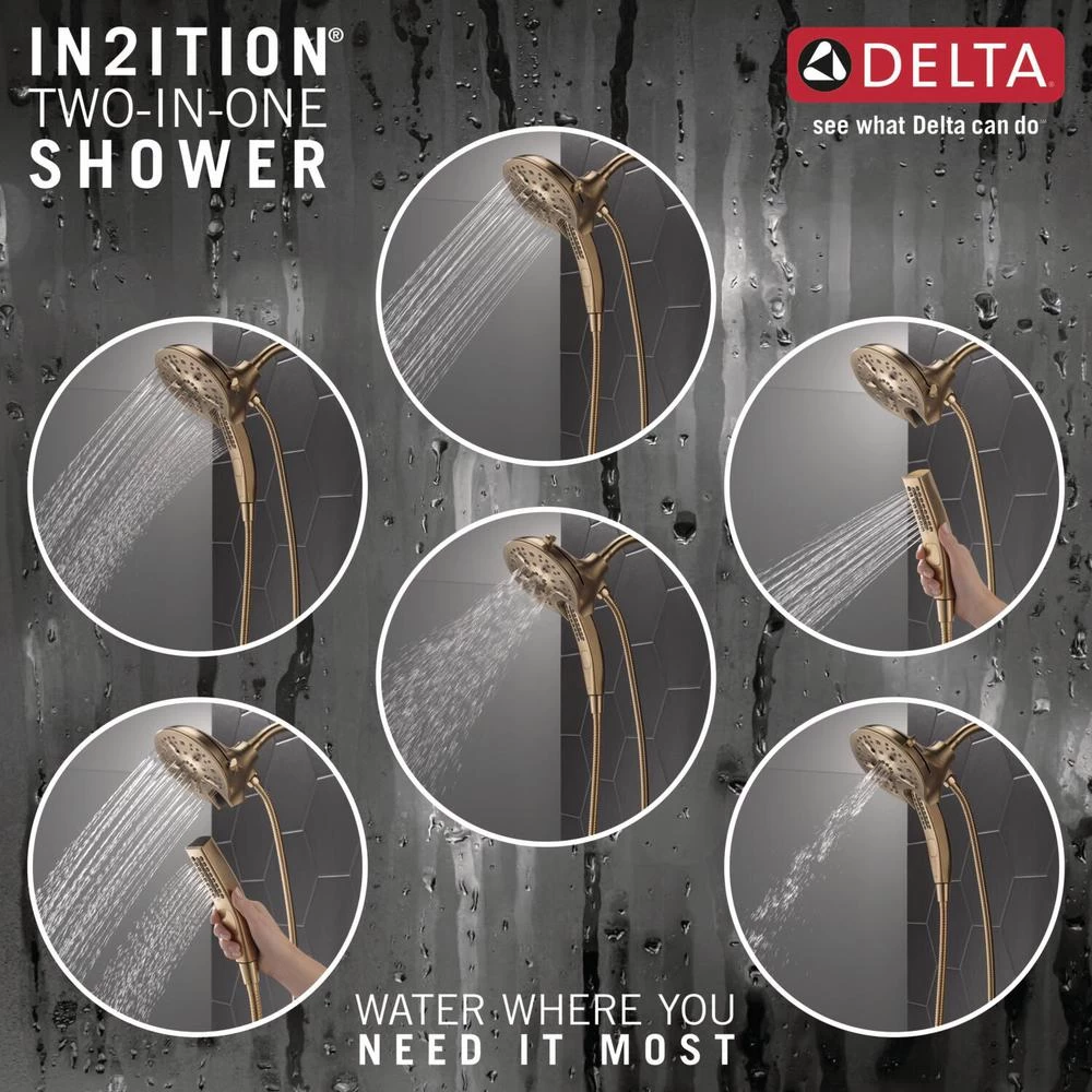 In2ition 5-Spray 6.06 In. Wall Mount Dual Shower Heads With H2Okinetic Technology In Champagne Bronze 6 In2ition 5-Spray 6.06 In. Wall Mount Dual Shower Heads With H2Okinetic Technology In Champagne Bronze - Image 4