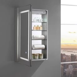 Spazio 24 In. W X 36 In. H Recessed Or Surface Mount Medicine Cabinet With LED Lighting, Mirror Defogger And Left Hinge -Master Lock Store b372b89f55fd100fb4a78613b6c580d2 1800x1800