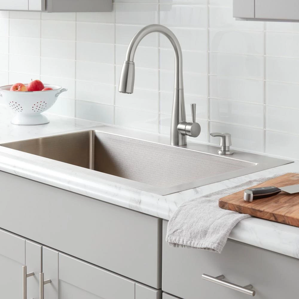 900 Series Single-Handle Pull-Down Sprayer Kitchen Faucet With Soap Dispenser In Stainless Steel 4 900 Series Single-Handle Pull-Down Sprayer Kitchen Faucet With Soap Dispenser In Stainless Steel - Image 2