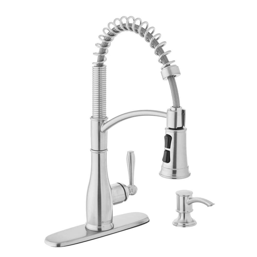 Mandouri Single-Handle Spring Pull Down Kitchen Faucet With TurboSpray, FastMount And Soap Dispenser In Stainless Steel 3 Mandouri Single-Handle Spring Pull Down Kitchen Faucet With TurboSpray, FastMount And Soap Dispenser In Stainless Steel