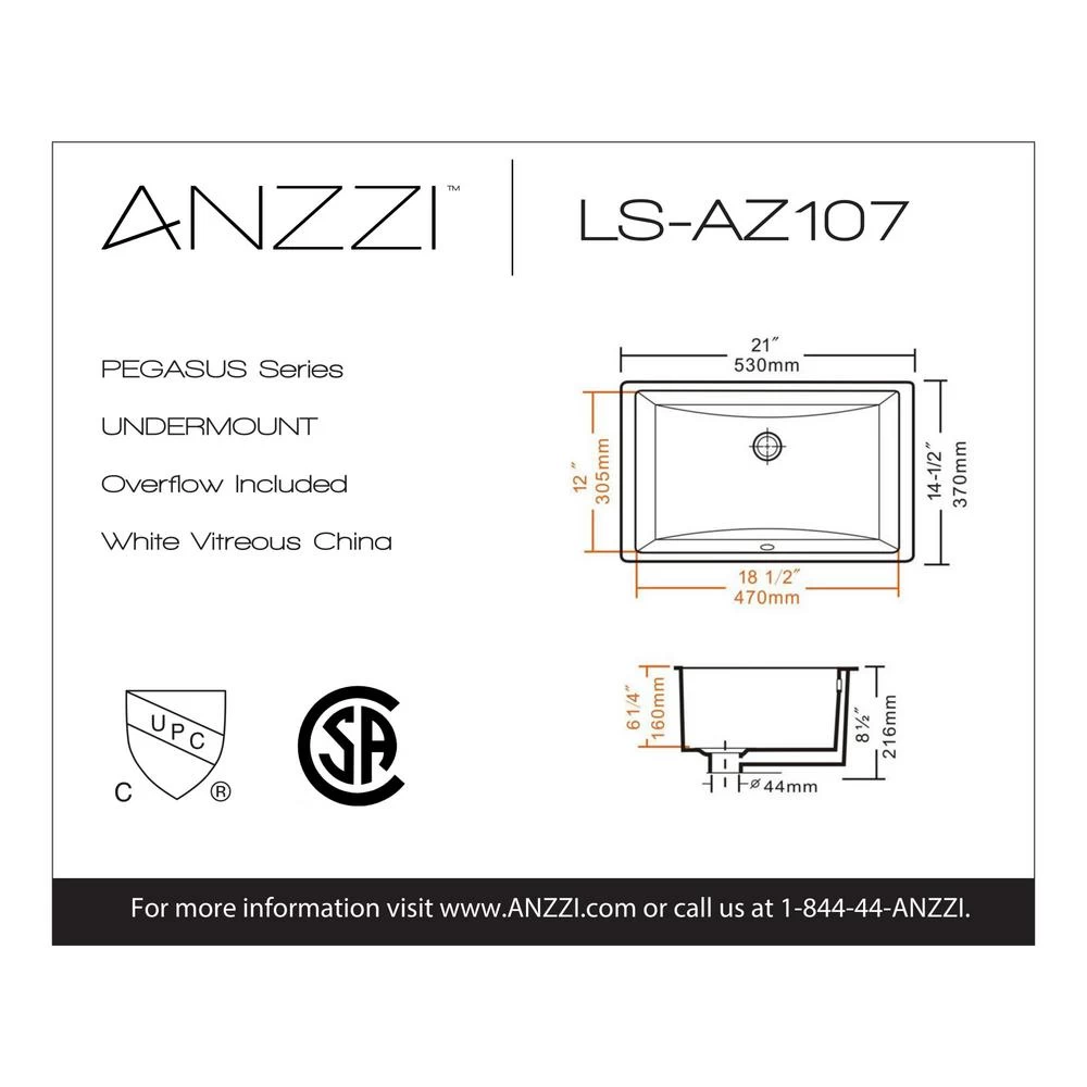ANZZI Pegasus Series 8.5 In. Ceramic Undermount Sink Basin In White 5 ANZZI Pegasus Series 8.5 In. Ceramic Undermount Sink Basin In White - Image 3