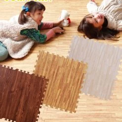 30x30cm Waterproof Wooden Grain Sound Insulation Nonslip Creeping Mat For Kids Dark Wood Grain 30x30x1.0cm