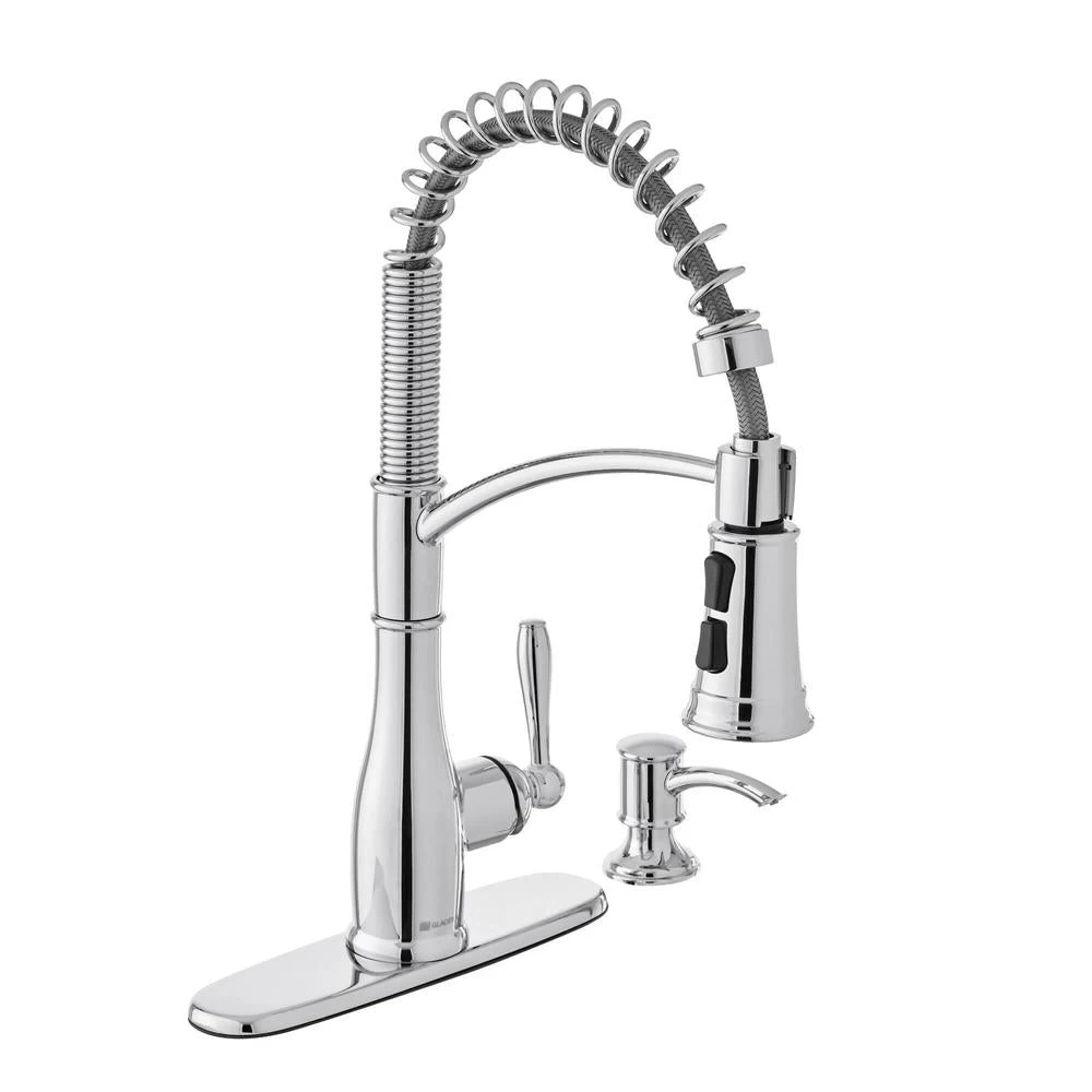Mandouri Single-Handle Spring Pull Down Kitchen Faucet With TurboSpray, FastMount And Soap Dispenser In Stainless Steel 4 Mandouri Single-Handle Spring Pull Down Kitchen Faucet With TurboSpray, FastMount And Soap Dispenser In Stainless Steel - Image 2
