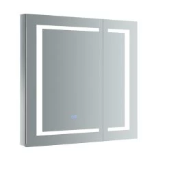 Spazio 30 In. W X 30 In. H Recessed Or Surface Mount Medicine Cabinet With LED Lighting And Mirror Defogger