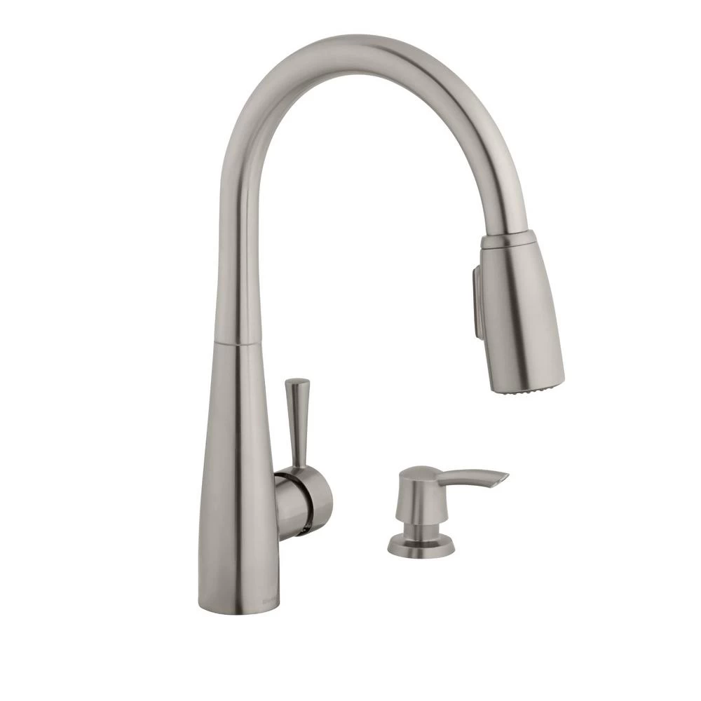 900 Series Single-Handle Pull-Down Sprayer Kitchen Faucet With Soap Dispenser In Stainless Steel 5 900 Series Single-Handle Pull-Down Sprayer Kitchen Faucet With Soap Dispenser In Stainless Steel - Image 3
