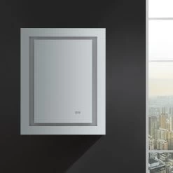 Spazio 24 In. W X 30 In. H Recessed Or Surface Mount Medicine Cabinet With LED Lighting, Mirror Defogger And Left Hinge -Master Lock Store e6e8db98d88ba46f066191c6d30062a3 1800x1800