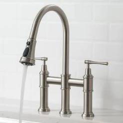 Allyn Transitional 2-Handle Bridge Kitchen Faucet With Pull-Down Sprayhead In Spot Free Stainless Steel -Master Lock Store ed5d2fc28d60377f8f344249f3512300 1800x1800
